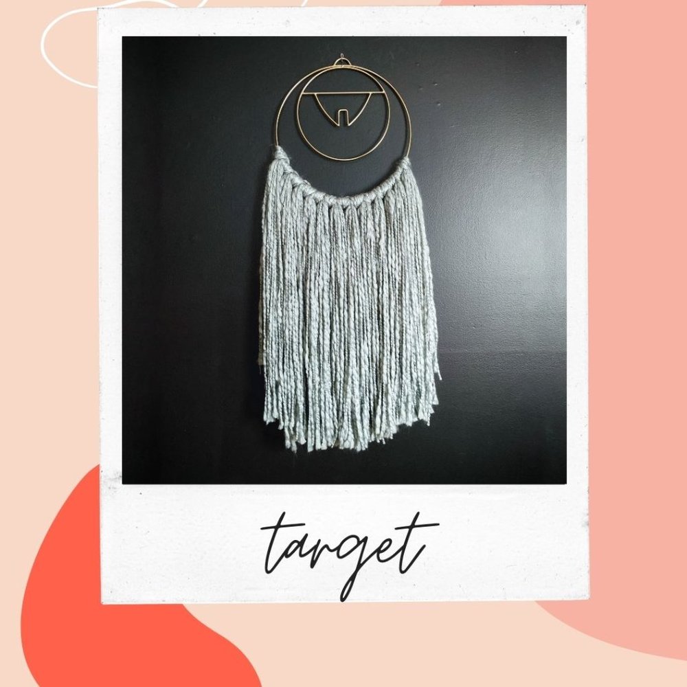 Gold Circular & Grey Yarn Macrame Wall Hanging
